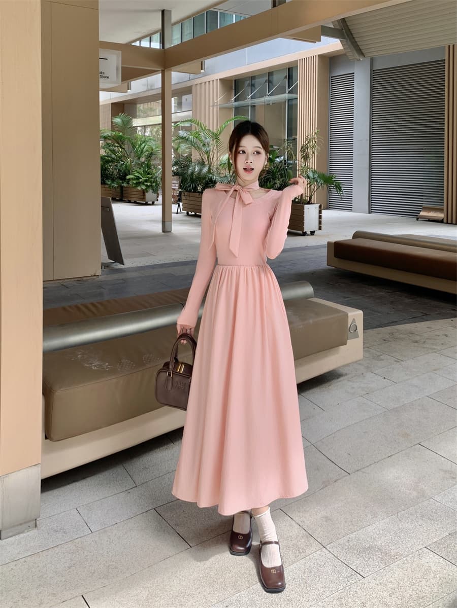 프랑스식 부드러운 바람 핑크색 긴팔 드레스 아이들 2026 가을 겨울 새로운 자이언트 잘 생긴 허리 수축 슬림해 보이는 롱 스커트 상세 이미지 9