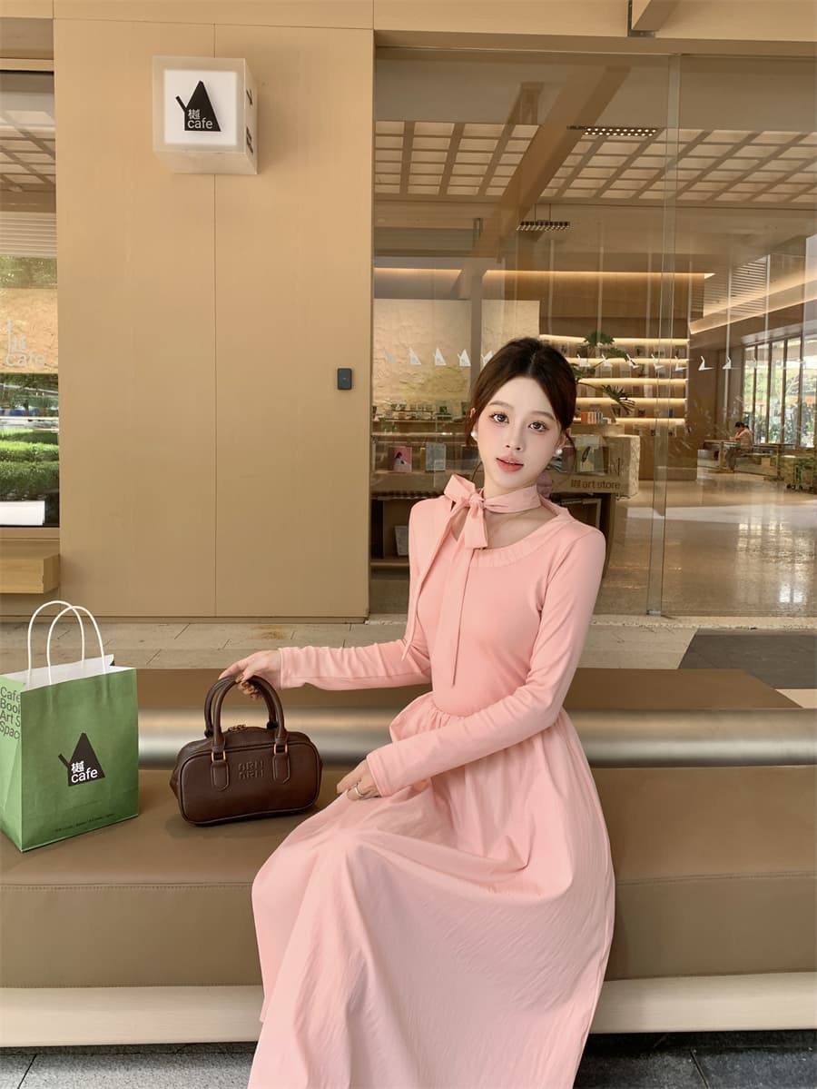프랑스식 부드러운 바람 핑크색 긴팔 드레스 아이들 2026 가을 겨울 새로운 자이언트 잘 생긴 허리 수축 슬림해 보이는 롱 스커트 상세 이미지 8