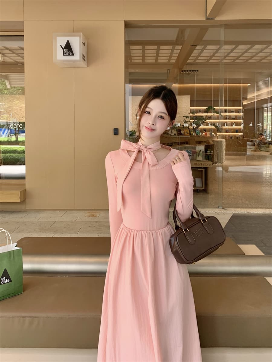 프랑스식 부드러운 바람 핑크색 긴팔 드레스 아이들 2026 가을 겨울 새로운 자이언트 잘 생긴 허리 수축 슬림해 보이는 롱 스커트 상세 이미지 7