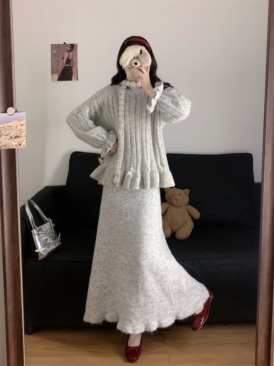 실사 빅 사이즈 한 부서 수공 못 꽃 리본 스웨터 여자 풀오버 루즈핏 느긋한 바람 니트 스웨터 작은 대중 세트 상세 이미지 13