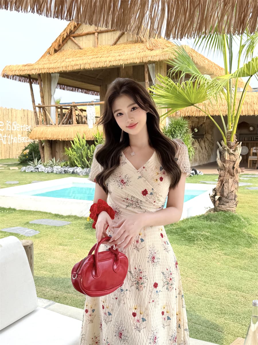 빅 사이즈 여성 의류 꽃무늬 밝은 관대 한 부드러운 프랑스식 슬림해 보이는 품격 중간 길이 드레스 디자인 센스 길다 치마 상세 이미지 7