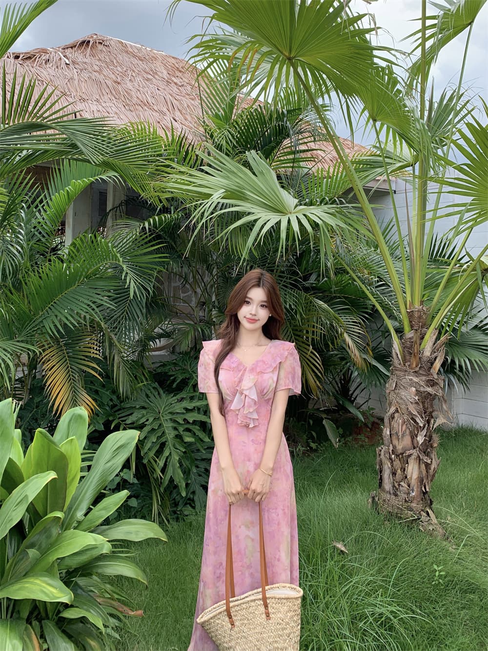 여름 새로운 패션 다용도 프랑스식 품격 허리 수축 슬림해 보이는 프릴 칼라 나비 매듭 부드러운 바람 휴가 드레스 상세 이미지 12