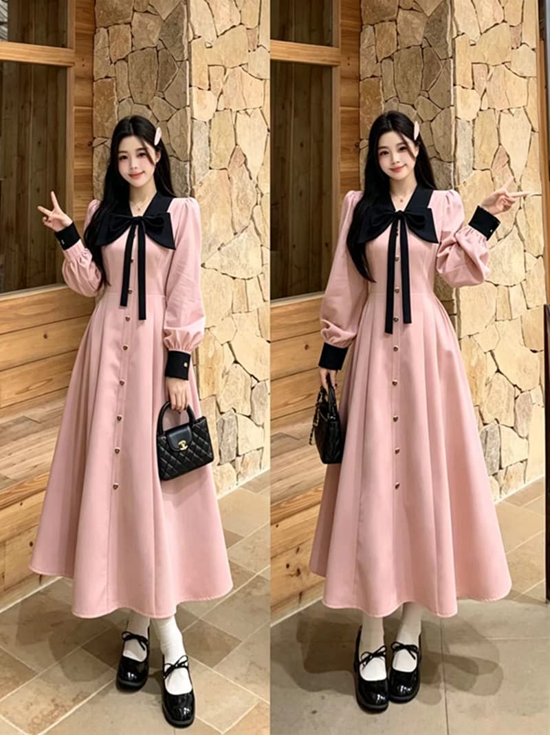 베이비 칼라 프랑스식 품격 작은 샤넬 스타일 긴팔 여성 드레스 2026 새로운 고급 센스 착용 가져 가라. 핑크색 셔츠 드레스 상세 이미지 1