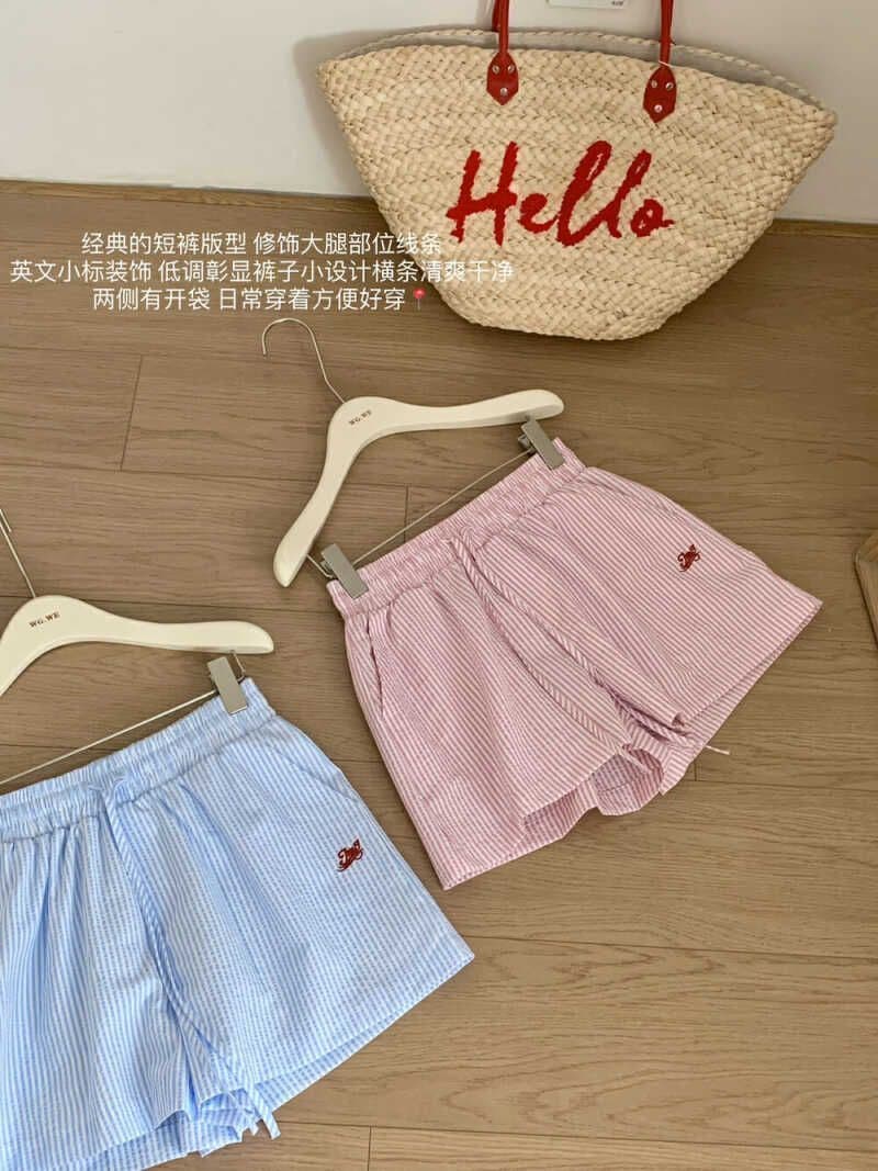 있음 선적 원본 새로운 세로 줄무늬 펌프 로프 알파벳 자수 넓은 다리가 짧다. 바지 여성 루즈핏 여름 캐주얼 바지 상세 이미지 9