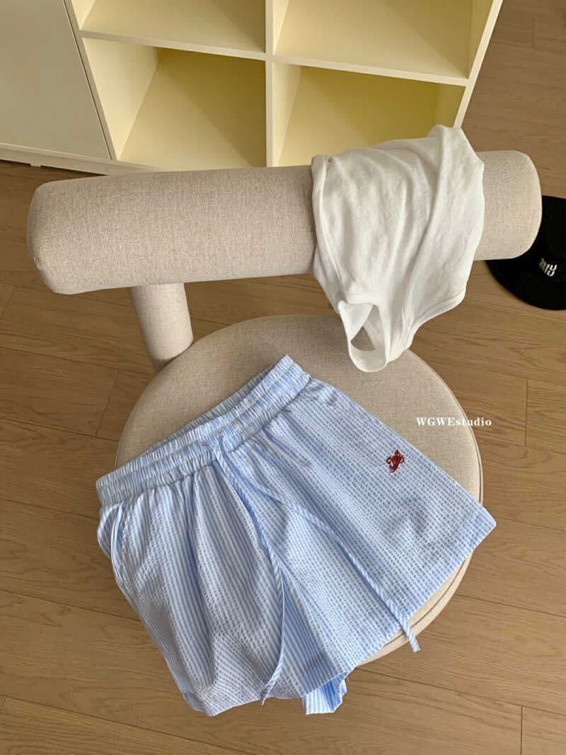 있음 선적 원본 새로운 세로 줄무늬 펌프 로프 알파벳 자수 넓은 다리가 짧다. 바지 여성 루즈핏 여름 캐주얼 바지 상세 이미지 12