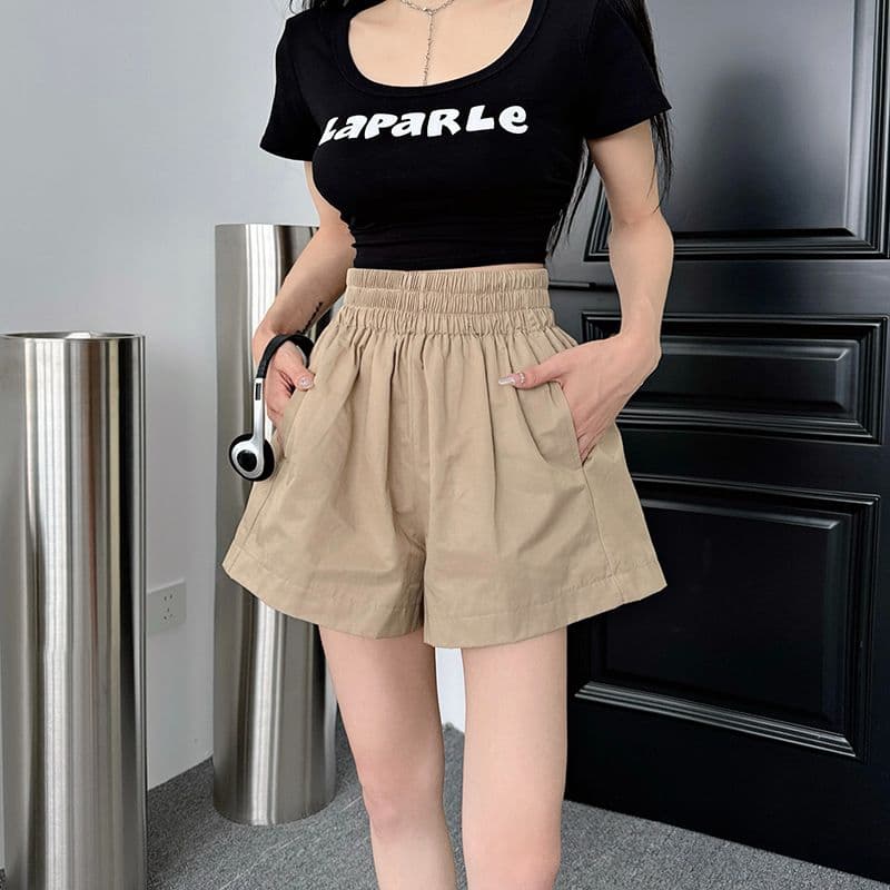 실사 워싱 면 100% 여름 새로운 하이웨이스트 캐주얼 반바지 여성 한국 스타일 루즈핏 캐주얼 와이드 레그 팬츠 상세 이미지 13