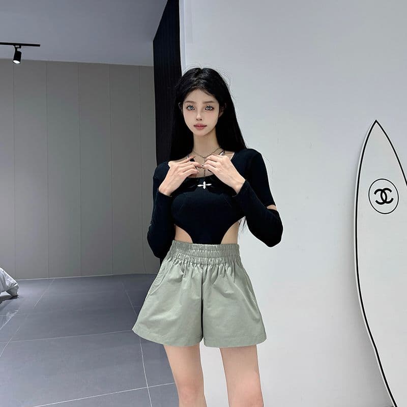 실사 워싱 면 100% 여름 새로운 하이웨이스트 캐주얼 반바지 여성 한국 스타일 루즈핏 캐주얼 와이드 레그 팬츠 상세 이미지 17