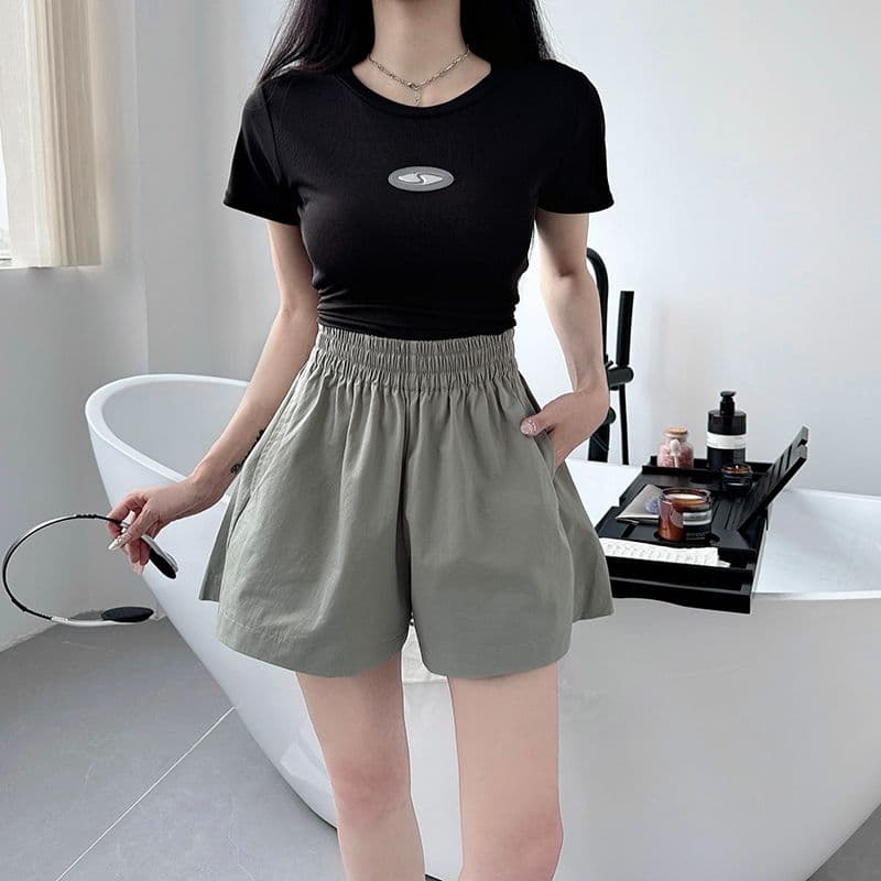 실사 워싱 면 100% 여름 새로운 하이웨이스트 캐주얼 반바지 여성 한국 스타일 루즈핏 캐주얼 와이드 레그 팬츠 상세 이미지 18