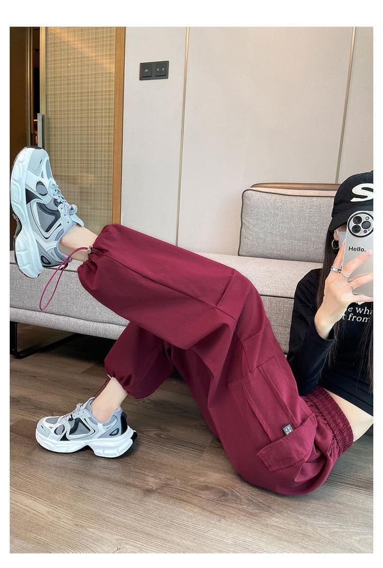 있음 선적 기타 색상 7 코드 가을 한국 스타일 워크웨어 팬츠 여성 새로운 하이웨이스트 루즈핏 캐주얼 넓은 다리 운동 바지 상세 이미지 14
