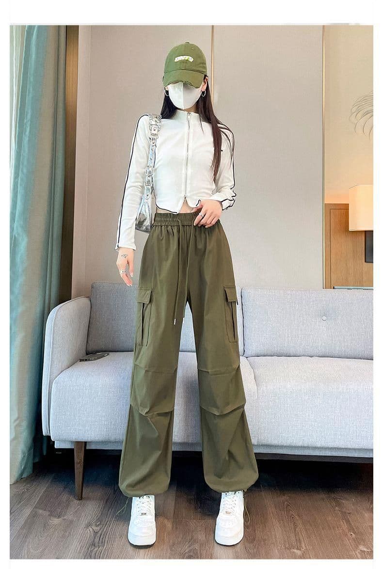 있음 선적 기타 색상 7 코드 가을 한국 스타일 워크웨어 팬츠 여성 새로운 하이웨이스트 루즈핏 캐주얼 넓은 다리 운동 바지 상세 이미지 28