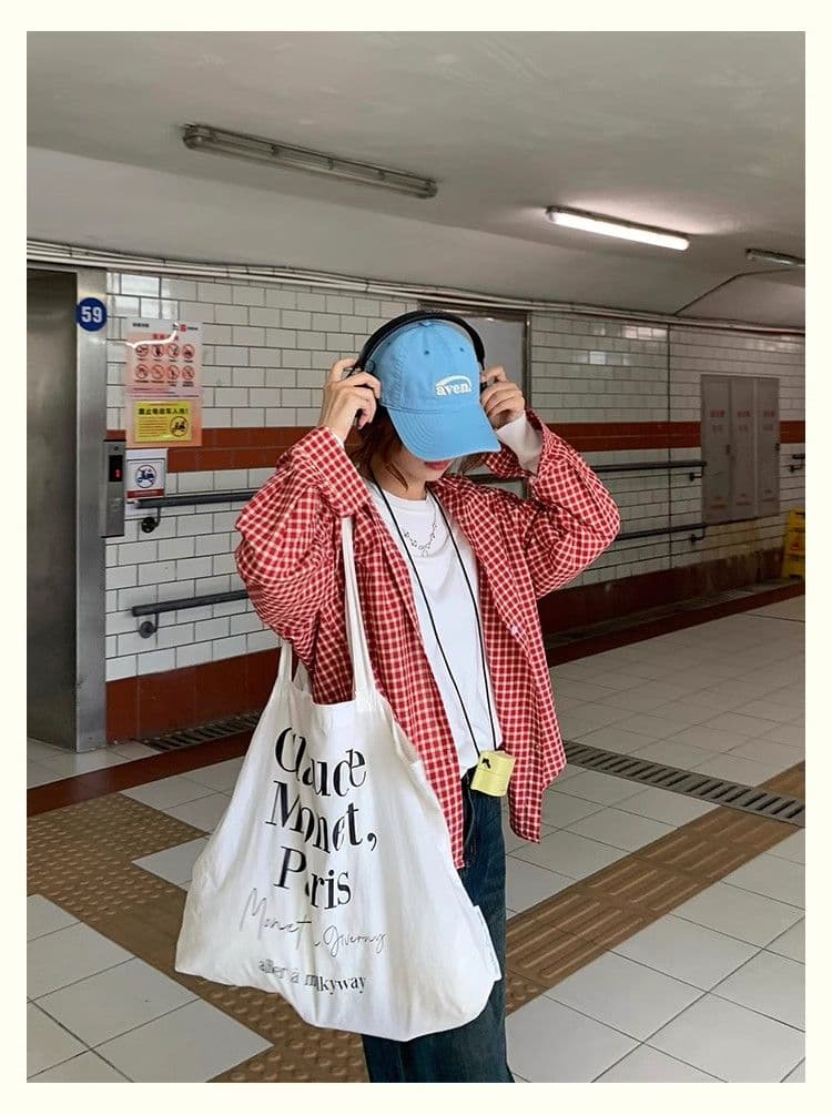 가을 새로운 원본 대외 무역 한국 스타일 포함 면 원본 그리드 강아지 자수 빨간색과 흰색 체크무늬 셔츠 상세 이미지 4