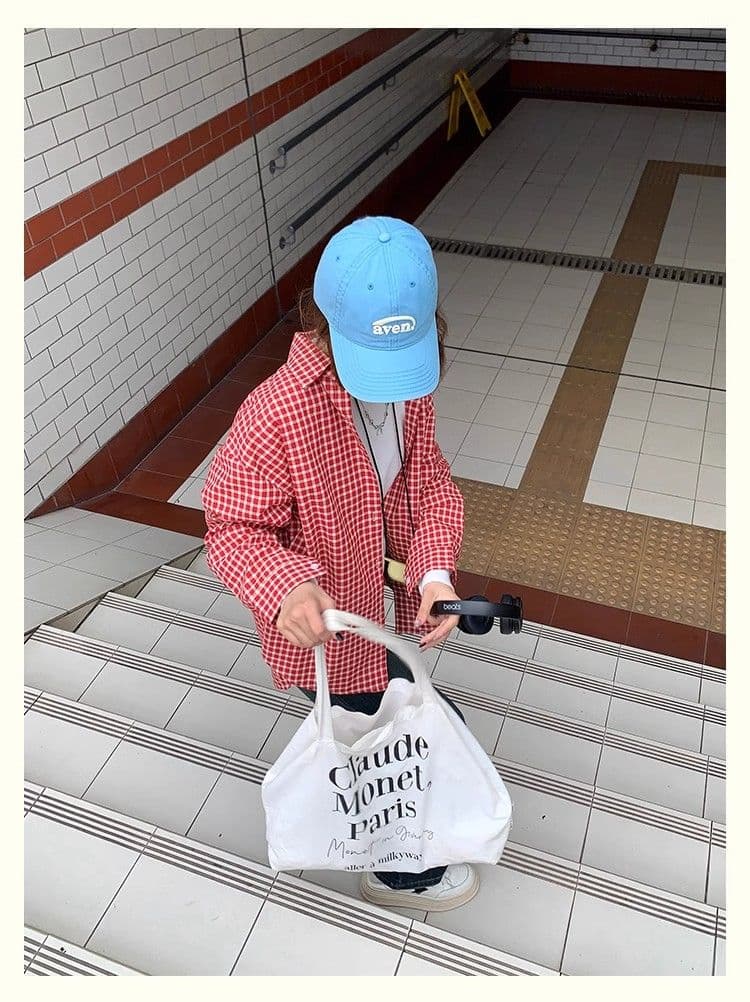 가을 새로운 원본 대외 무역 한국 스타일 포함 면 원본 그리드 강아지 자수 빨간색과 흰색 체크무늬 셔츠 상세 이미지 5