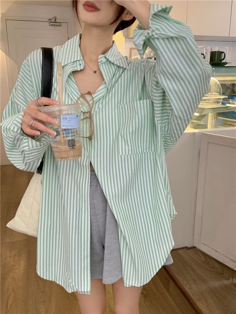 있음 선적 대외 무역 긴팔 스트라이프 여성 셔츠 새로운 오픈 가디건 자외선 차단 셔츠 재킷 루즈핏 bf 맨위 서비스 상세 이미지 5