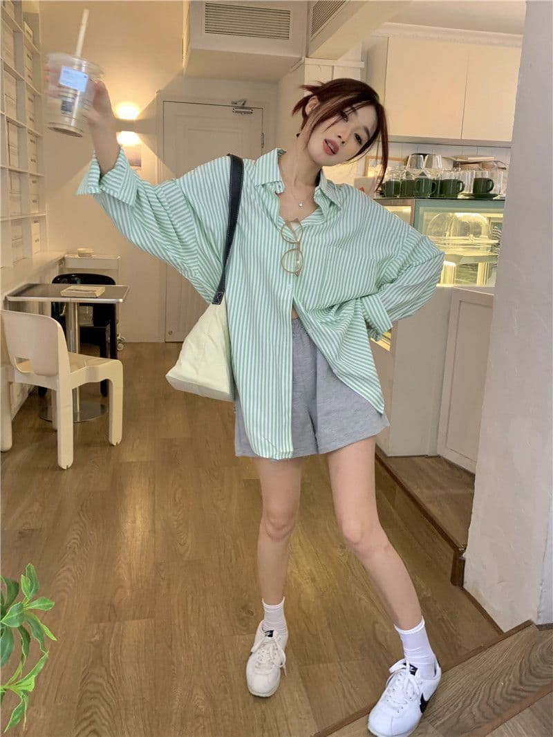 있음 선적 대외 무역 긴팔 스트라이프 여성 셔츠 새로운 오픈 가디건 자외선 차단 셔츠 재킷 루즈핏 bf 맨위 서비스 상세 이미지 11