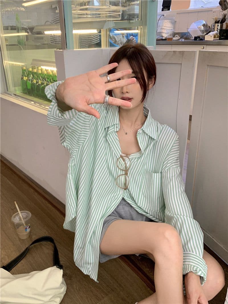 있음 선적 대외 무역 긴팔 스트라이프 여성 셔츠 새로운 오픈 가디건 자외선 차단 셔츠 재킷 루즈핏 bf 맨위 서비스 상세 이미지 12
