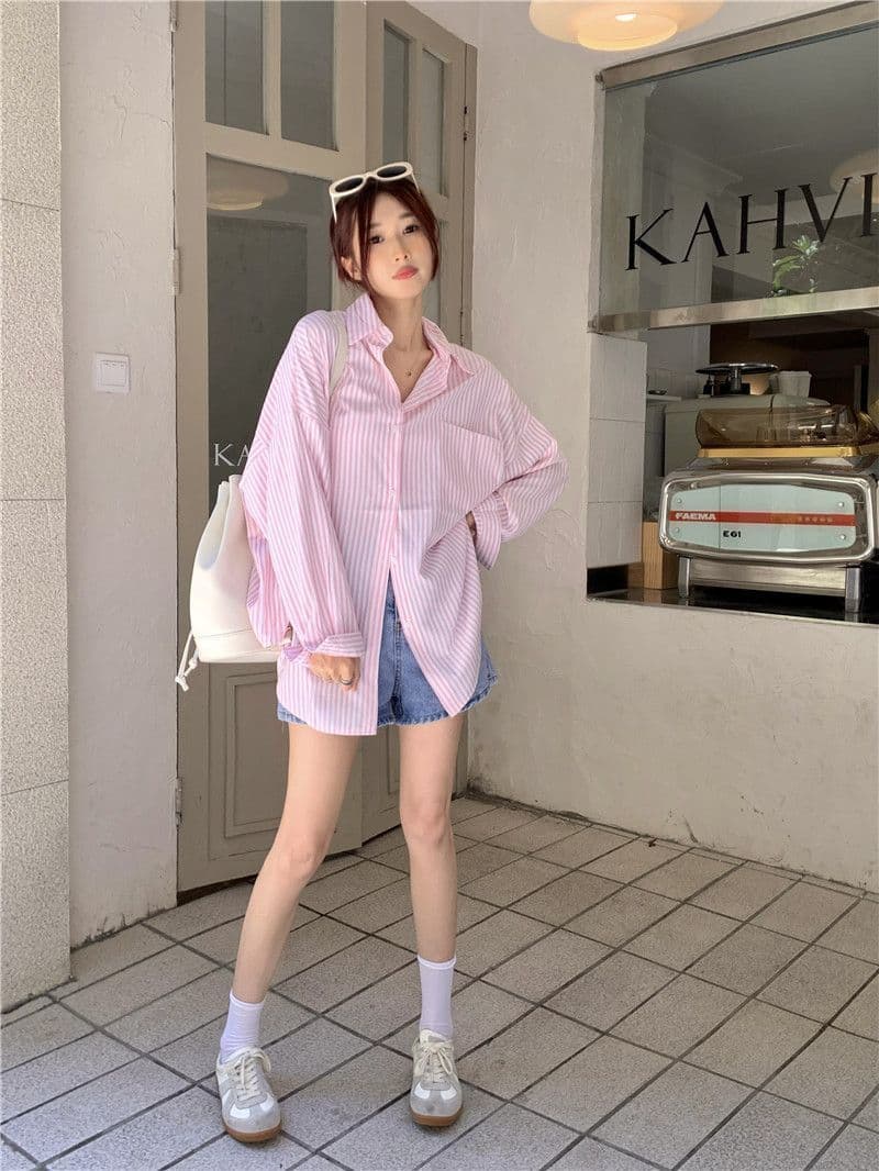 있음 선적 대외 무역 긴팔 스트라이프 여성 셔츠 새로운 오픈 가디건 자외선 차단 셔츠 재킷 루즈핏 bf 맨위 서비스 상세 이미지 19