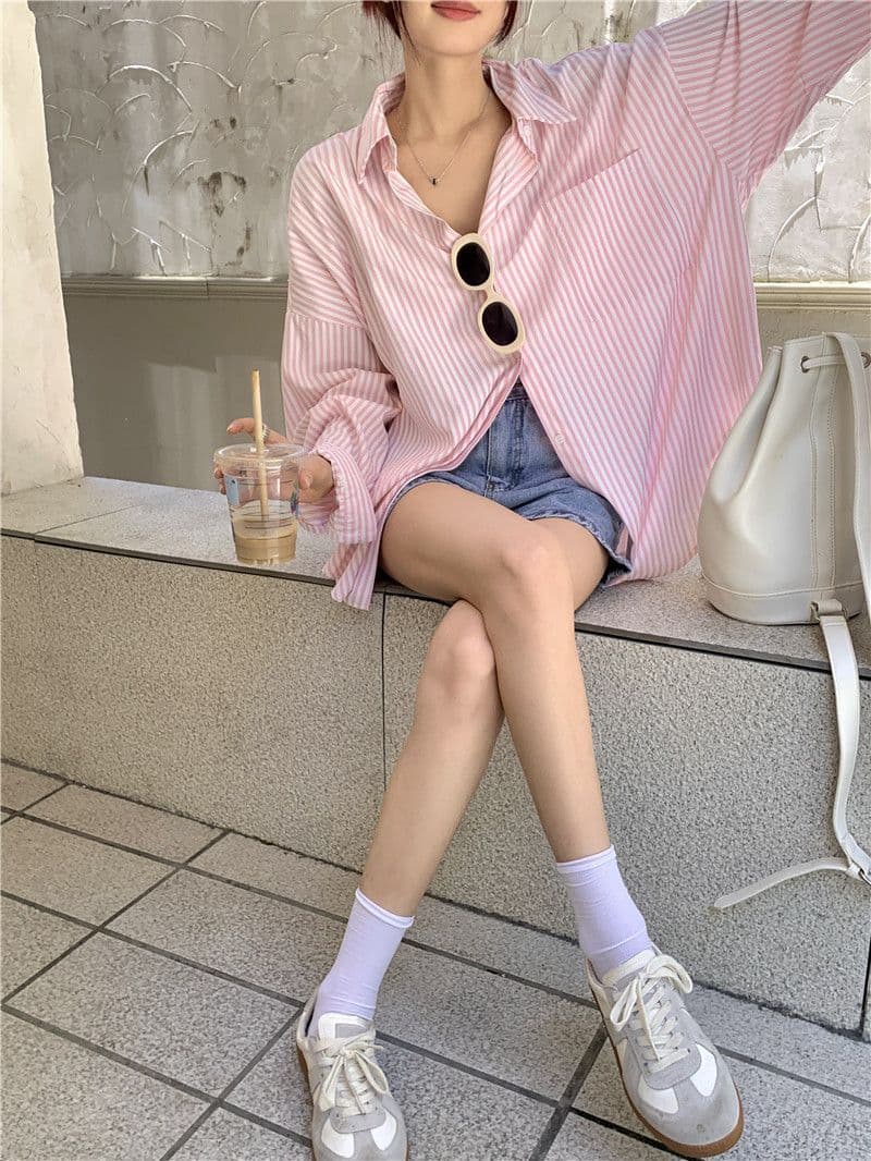 있음 선적 대외 무역 긴팔 스트라이프 여성 셔츠 새로운 오픈 가디건 자외선 차단 셔츠 재킷 루즈핏 bf 맨위 서비스 상세 이미지 23