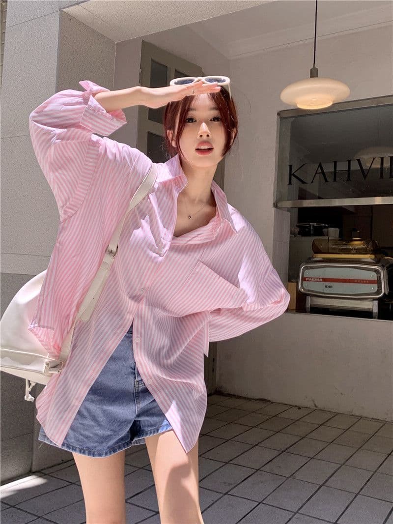 있음 선적 대외 무역 긴팔 스트라이프 여성 셔츠 새로운 오픈 가디건 자외선 차단 셔츠 재킷 루즈핏 bf 맨위 서비스 상세 이미지 24