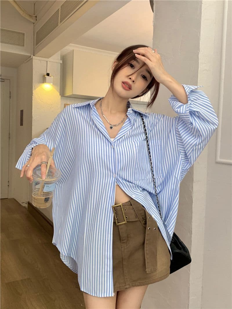 있음 선적 대외 무역 긴팔 스트라이프 여성 셔츠 새로운 오픈 가디건 자외선 차단 셔츠 재킷 루즈핏 bf 맨위 서비스 상세 이미지 26