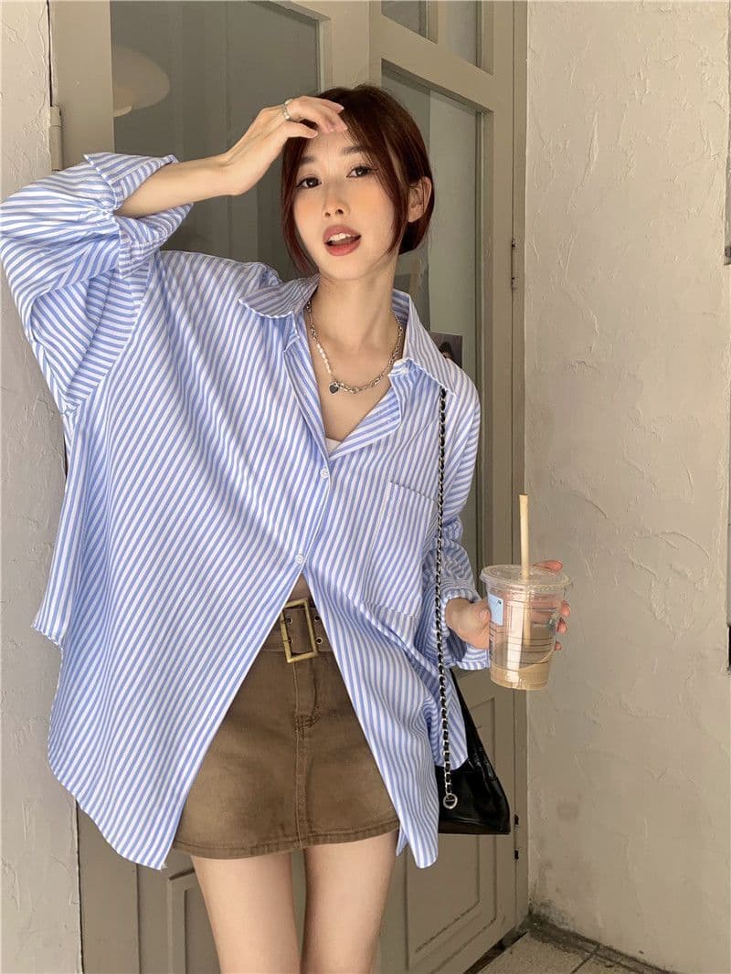 있음 선적 대외 무역 긴팔 스트라이프 여성 셔츠 새로운 오픈 가디건 자외선 차단 셔츠 재킷 루즈핏 bf 맨위 서비스 상세 이미지 28