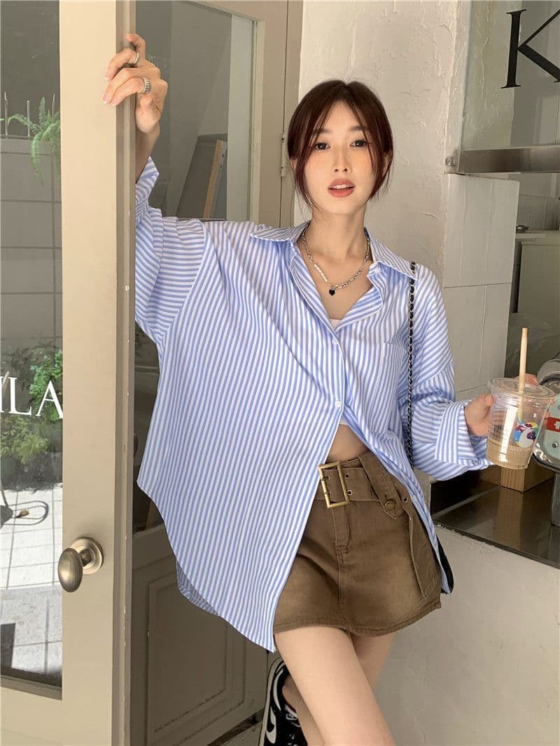 있음 선적 대외 무역 긴팔 스트라이프 여성 셔츠 새로운 오픈 가디건 자외선 차단 셔츠 재킷 루즈핏 bf 맨위 서비스 상세 이미지 29