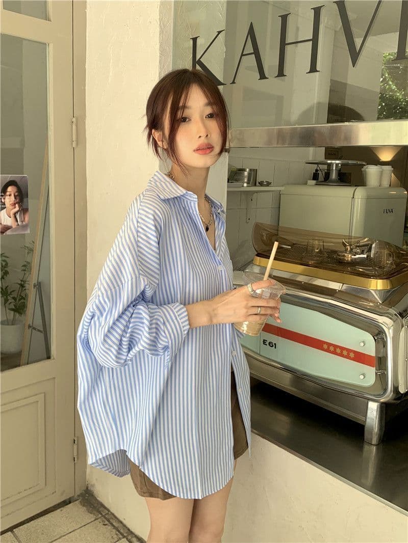 있음 선적 대외 무역 긴팔 스트라이프 여성 셔츠 새로운 오픈 가디건 자외선 차단 셔츠 재킷 루즈핏 bf 맨위 서비스 상세 이미지 32