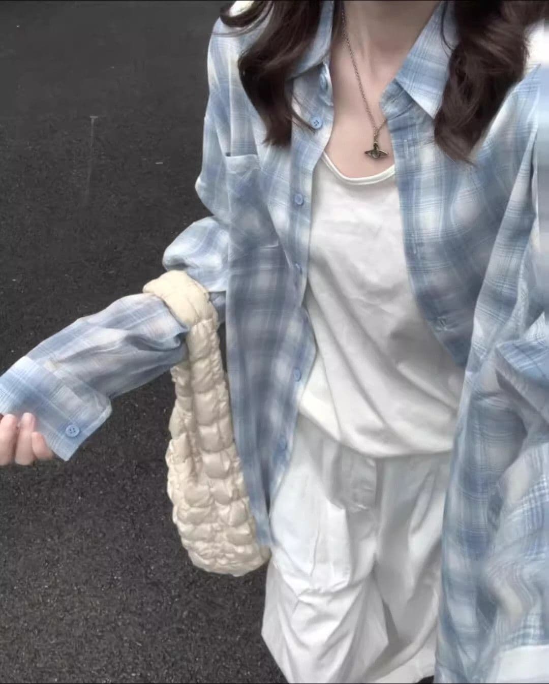 있음 선적 한 부서 순면 체크무늬 여성 셔츠 새로운 루즈핏 느긋한 바람 긴팔 셔츠 재킷 캐주얼 맨위 상세 이미지 4