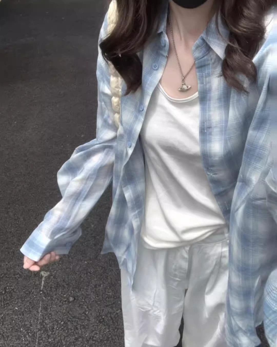 있음 선적 한 부서 순면 체크무늬 여성 셔츠 새로운 루즈핏 느긋한 바람 긴팔 셔츠 재킷 캐주얼 맨위 상세 이미지 5