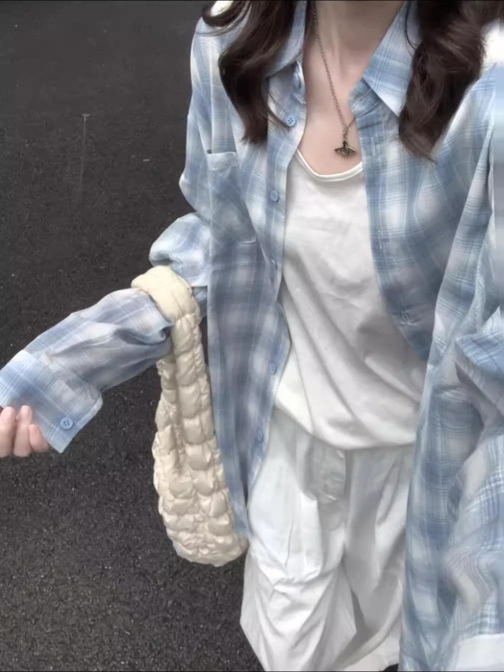 있음 선적 한 부서 순면 체크무늬 여성 셔츠 새로운 루즈핏 느긋한 바람 긴팔 셔츠 재킷 캐주얼 맨위 상세 이미지 9