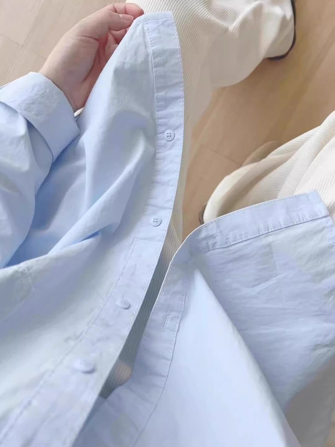 있음 선적 원본 워싱 면 100% 여성 셔츠 새로운 폴로 칼라 인사이드 가져 가라. 긴팔 셔츠 외출용 한 첨부 된 의류 상세 이미지 4