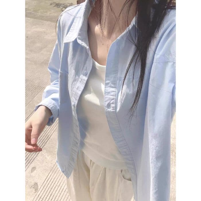 있음 선적 원본 워싱 면 100% 여성 셔츠 새로운 폴로 칼라 인사이드 가져 가라. 긴팔 셔츠 외출용 한 첨부 된 의류 상세 이미지 22