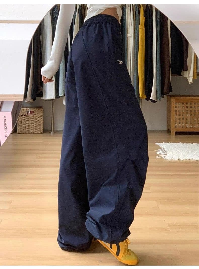 높은 품질 얼음 부드러운 실크 해군 워크웨어 팬츠 여성 가을 새로운 루즈핏 스트레이트 캐주얼 속도 건조한 와이드 레그 팬츠 상세 이미지 13