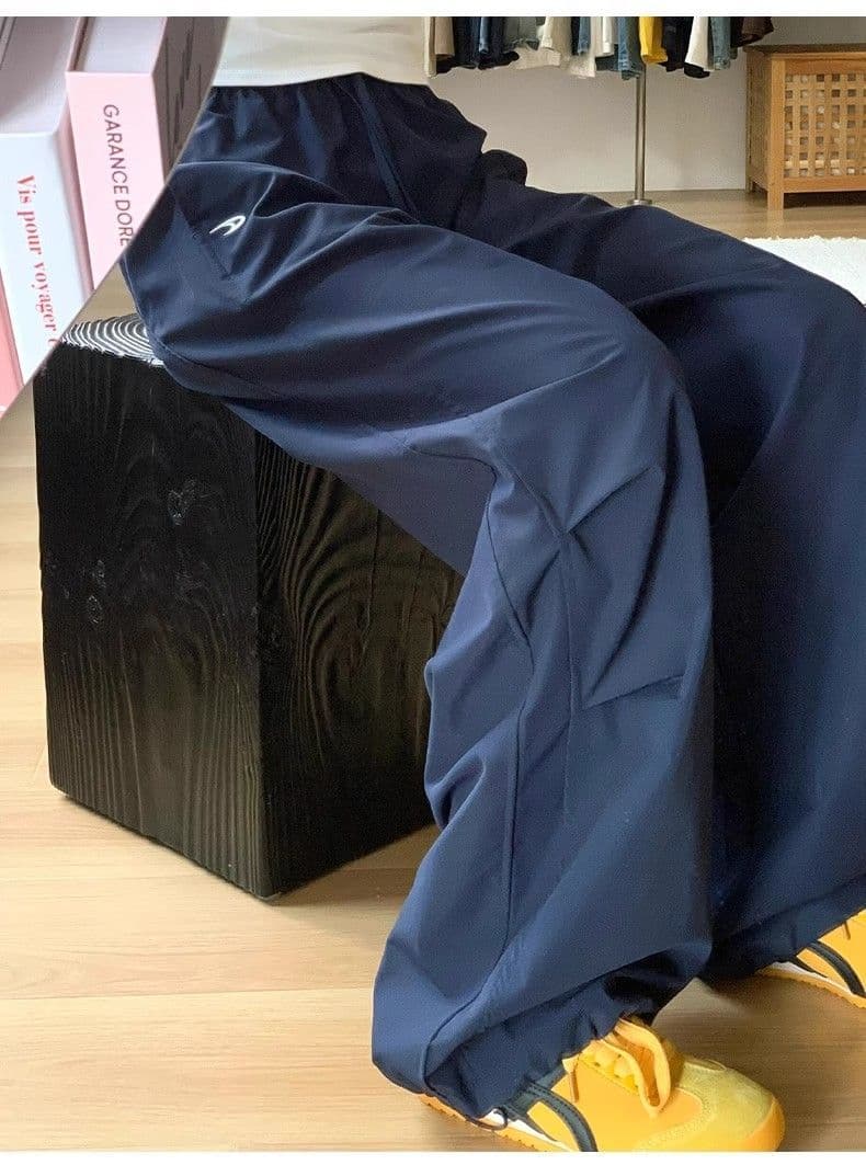 높은 품질 얼음 부드러운 실크 해군 워크웨어 팬츠 여성 가을 새로운 루즈핏 스트레이트 캐주얼 속도 건조한 와이드 레그 팬츠 상세 이미지 14