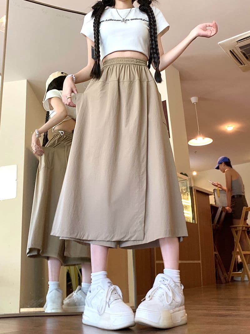 있음 선적 실사 야마모토 주름 워크웨어 치마바지 여성 여름 바지 작은 키 바지 상세 이미지 3
