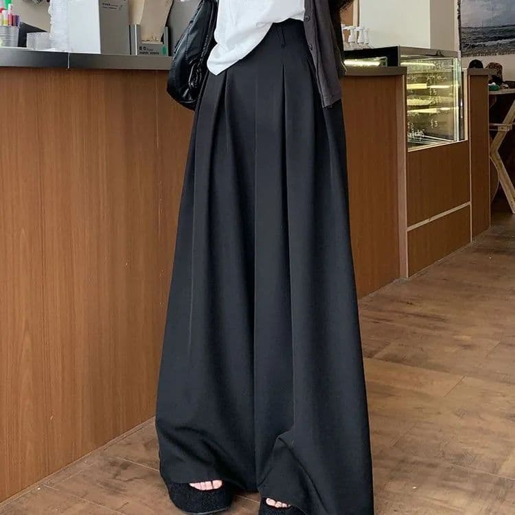 있음 선적 가을 루즈핏 디자인 센스 정장 바지 캐주얼 바지 여성 와이드 레그 팬츠 하이웨이스트 도루 센스 바닥 청소 바지 슬림해 보이는 이미지 4