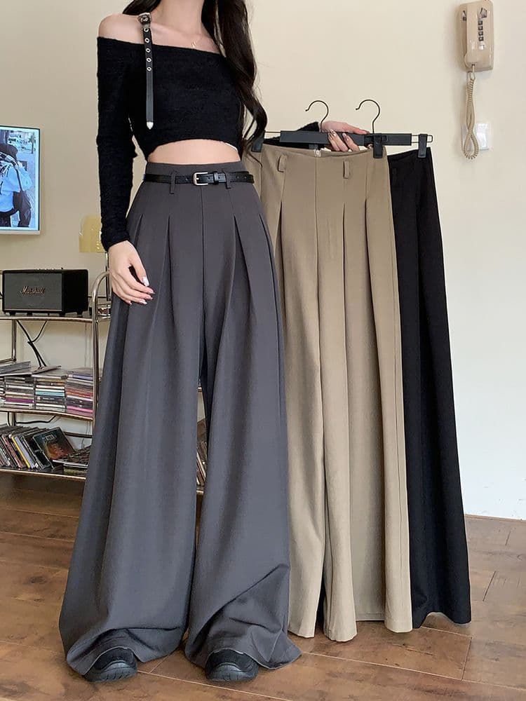 있음 선적 가을 루즈핏 디자인 센스 정장 바지 캐주얼 바지 여성 와이드 레그 팬츠 하이웨이스트 도루 센스 바닥 청소 바지 슬림해 보이는 상세 이미지 7