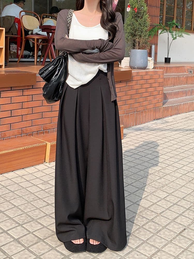 있음 선적 가을 루즈핏 디자인 센스 정장 바지 캐주얼 바지 여성 와이드 레그 팬츠 하이웨이스트 도루 센스 바닥 청소 바지 슬림해 보이는 상세 이미지 32