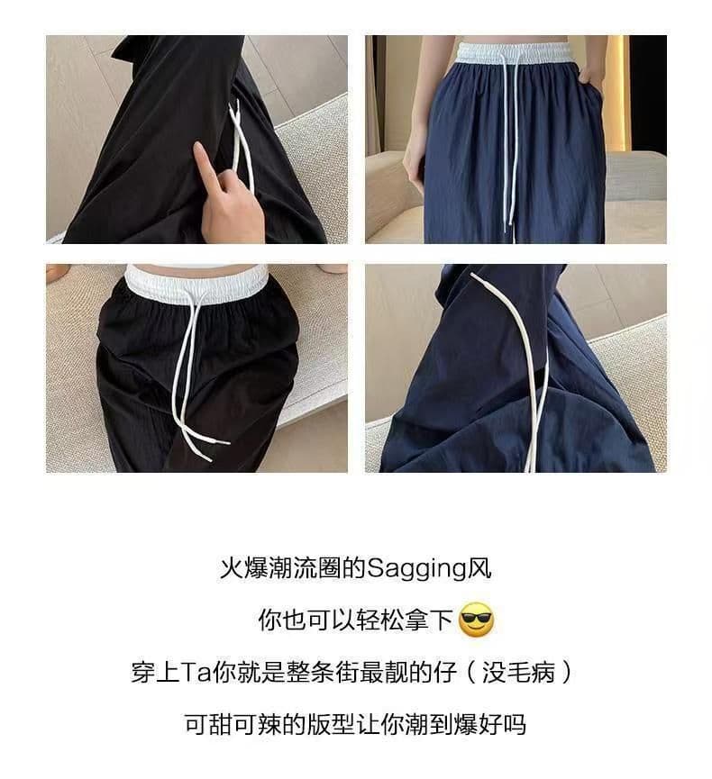 있음 선적 폭발 해군 워크웨어 스트레이트 팬츠 여성 여름 얇은 스타일 새로운 루즈핏 캐주얼 배색 운동 바지 상세 이미지 9