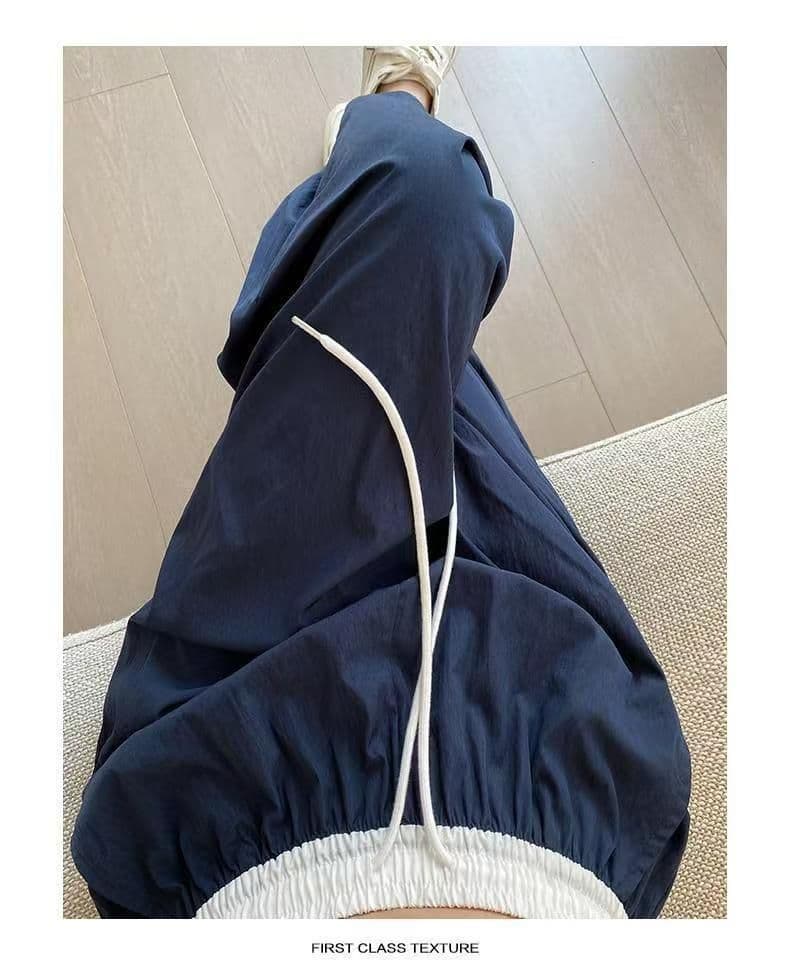 있음 선적 폭발 해군 워크웨어 스트레이트 팬츠 여성 여름 얇은 스타일 새로운 루즈핏 캐주얼 배색 운동 바지 상세 이미지 13