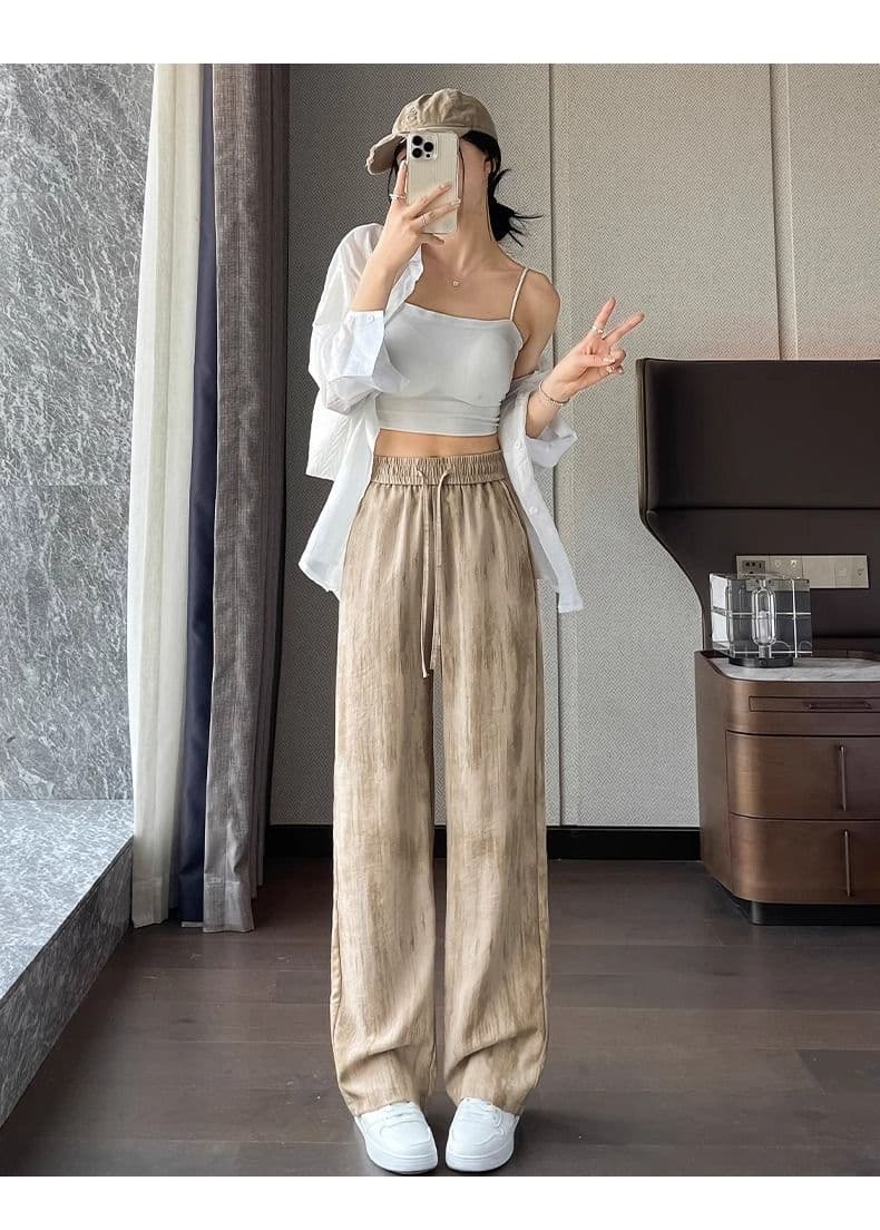 있음 선적 얼음 실크 와이드 레깅스 바지 루즈핏 도루 센스 9 포인트 여름 얇은 스타일 새로운 홀치기 염색 스트레이트 캐주얼 바지 상세 이미지 14