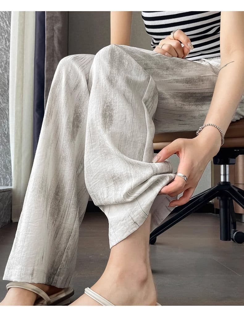 있음 선적 얼음 실크 와이드 레깅스 바지 루즈핏 도루 센스 9 포인트 여름 얇은 스타일 새로운 홀치기 염색 스트레이트 캐주얼 바지 상세 이미지 19