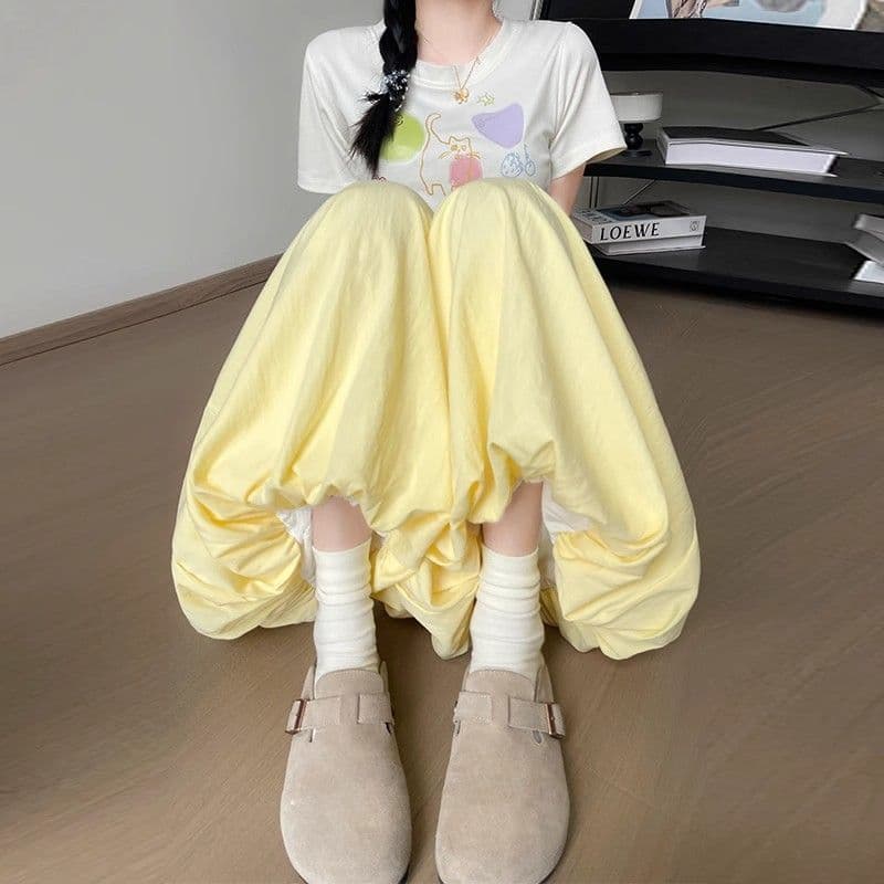 있음 선적 꽃밭 치마바지 여성 가을 한국 스타일 하이웨이스트 루즈핏 슬림해 보이는 도루 센스 배기 바지 캐주얼 와이드 레그 팬츠 어린이 이미지 2