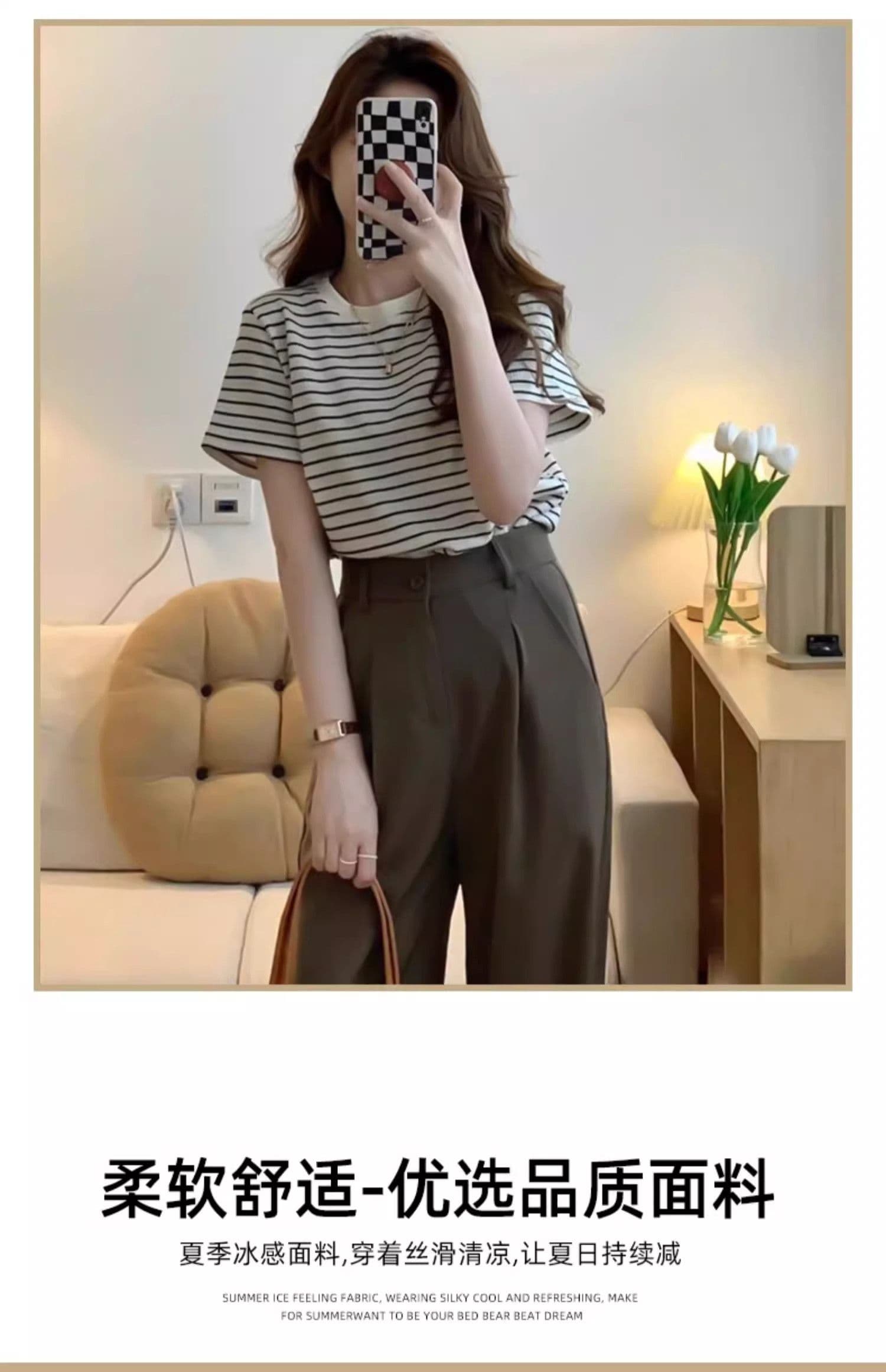 있음 선적 카키 색 정장 바지 여성 가을 새로운 하이웨이스트 고급 센스 도루 센스 스트레이트 캐주얼 와이드 레그 팬츠 상세 이미지 11