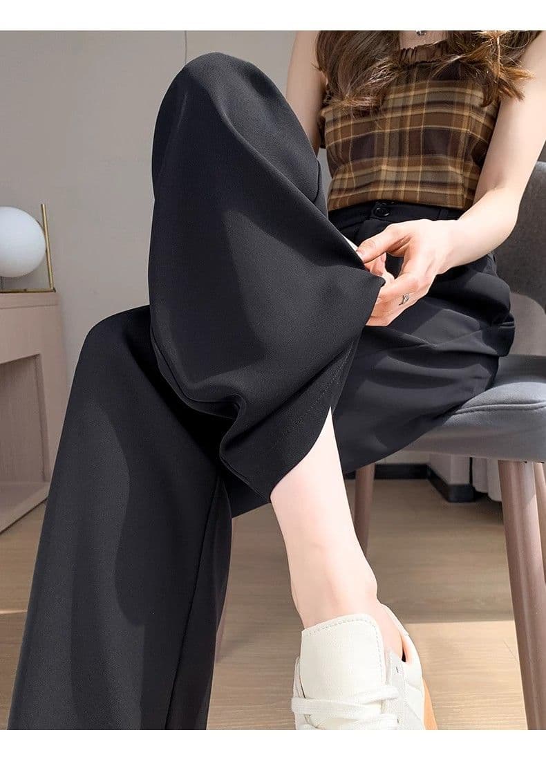 있음 선적 회색 정장 바지 여성 가을 얇은 스타일 하이웨이스트 도루 센스 루즈핏 스트레이트 고급 센스 캐주얼 와이드 레그 팬츠 상세 이미지 28