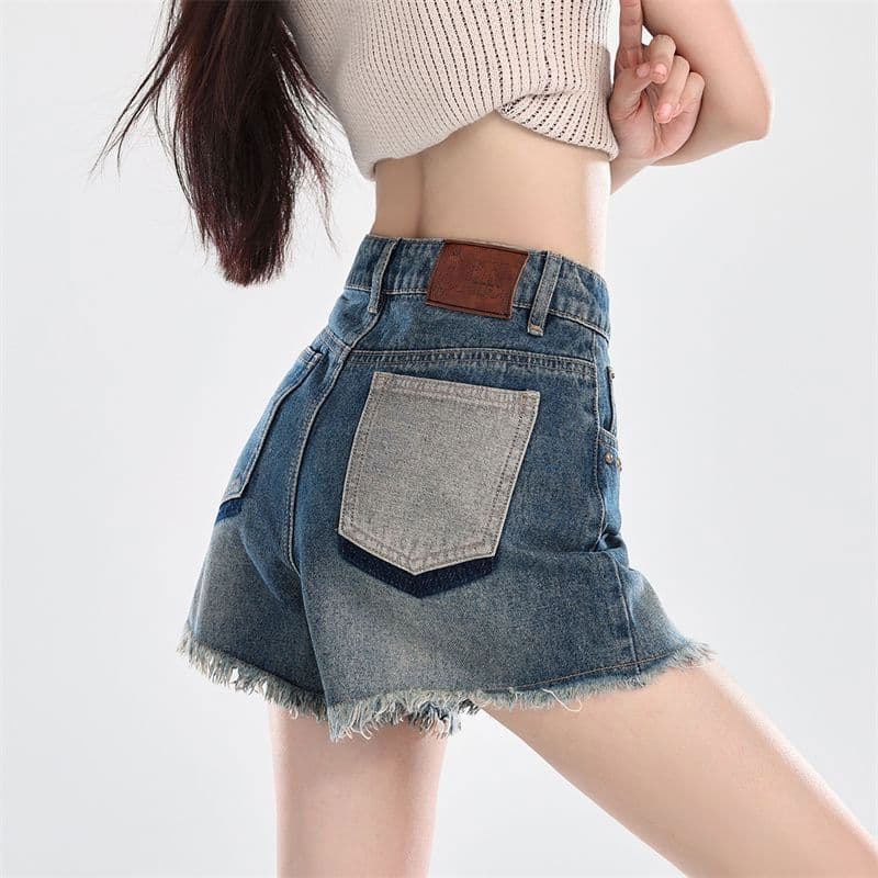 있음 선적 지방 mm 하이웨이스트 거친 가장자리 데님 반바지 여성 여름 빅 사이즈 배 모양 몸 허리 슬림해 보이는 한 마디 넓은 다리 핫 바지