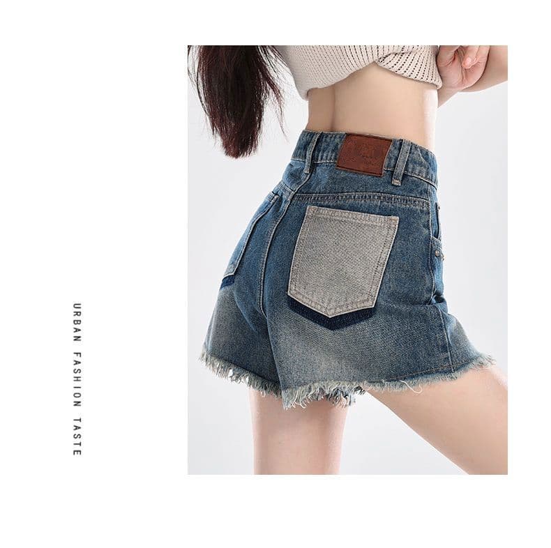 있음 선적 지방 mm 하이웨이스트 거친 가장자리 데님 반바지 여성 여름 빅 사이즈 배 모양 몸 허리 슬림해 보이는 한 마디 넓은 다리 핫 바지 상세 이미지 12