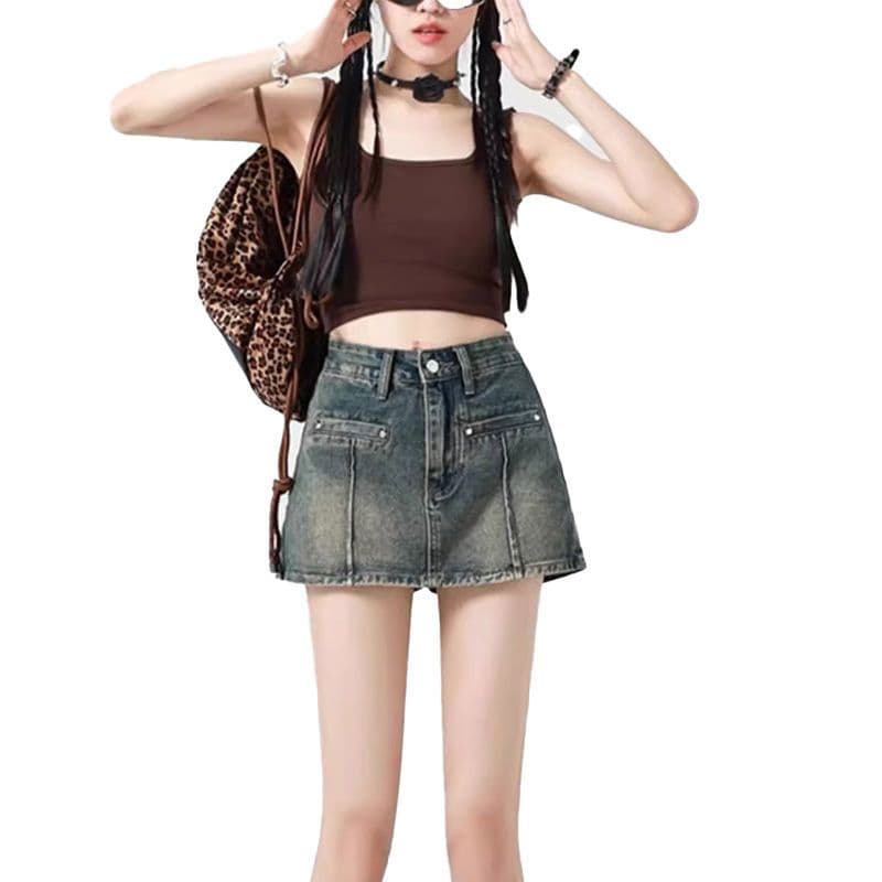 있음 선적 원본 하이웨이스트 데님 짧은 치마바지 여성 여름 얇은 스타일 새로운 핫걸 레트로 한 마디 타이트 스커트 뜨거운 바지 상세 이미지 15