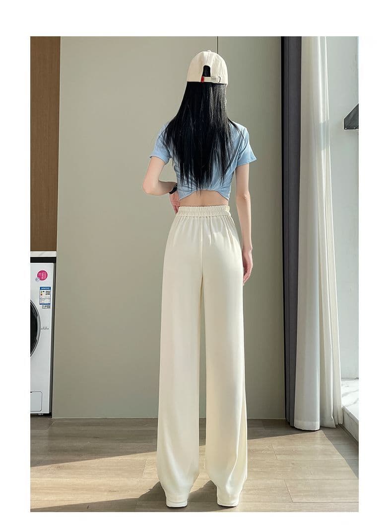 있음 선적 모래 시계 허리 얼음 실크 와이드 레깅스 바지 여름 드레스 얇은 스타일 루즈핏 슬림해 보이는 스트레이트 팬츠 하이웨이스트 도루 센스 정장 바지 상세 이미지 7