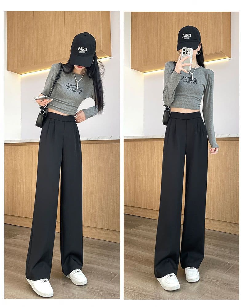 있음 선적 모래 시계 허리 얼음 실크 와이드 레깅스 바지 여름 드레스 얇은 스타일 루즈핏 슬림해 보이는 스트레이트 팬츠 하이웨이스트 도루 센스 정장 바지 상세 이미지 14