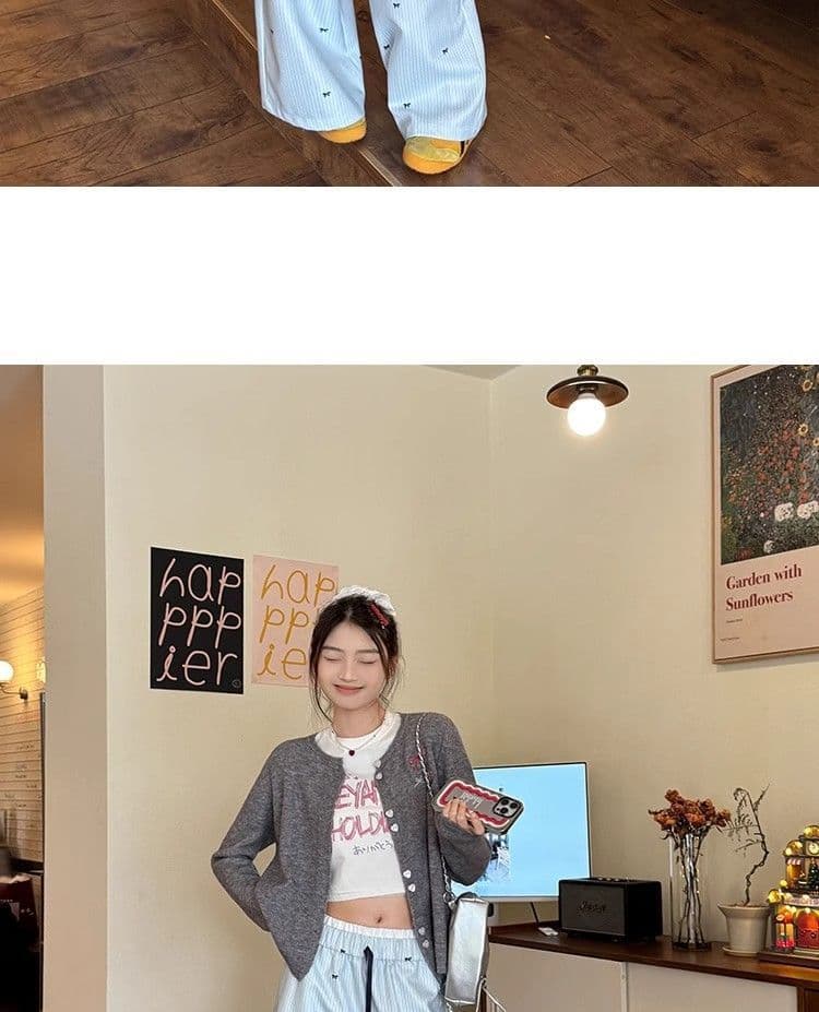 있음 선적 한 부서 파란색 스트라이프 와이드 레깅스 바지 새로운 얇은 스타일 스트레이트 팬츠 캐주얼 바지 디자인 센스 바지 상세 이미지 14